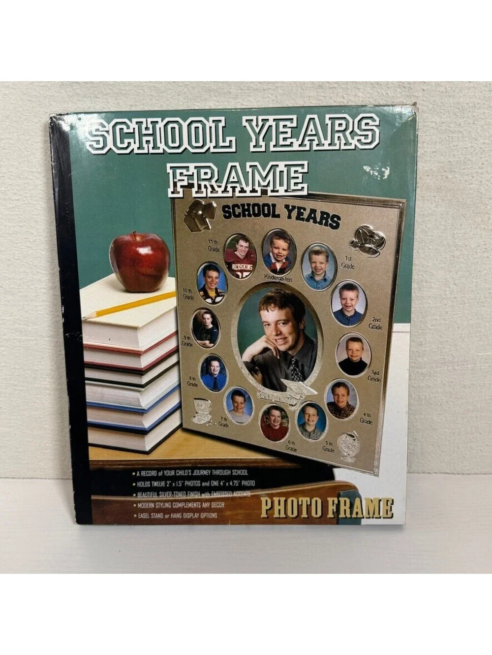 School Years Photo Frame for 12 Grade Levels with Silver-Toned Finish and Emboss